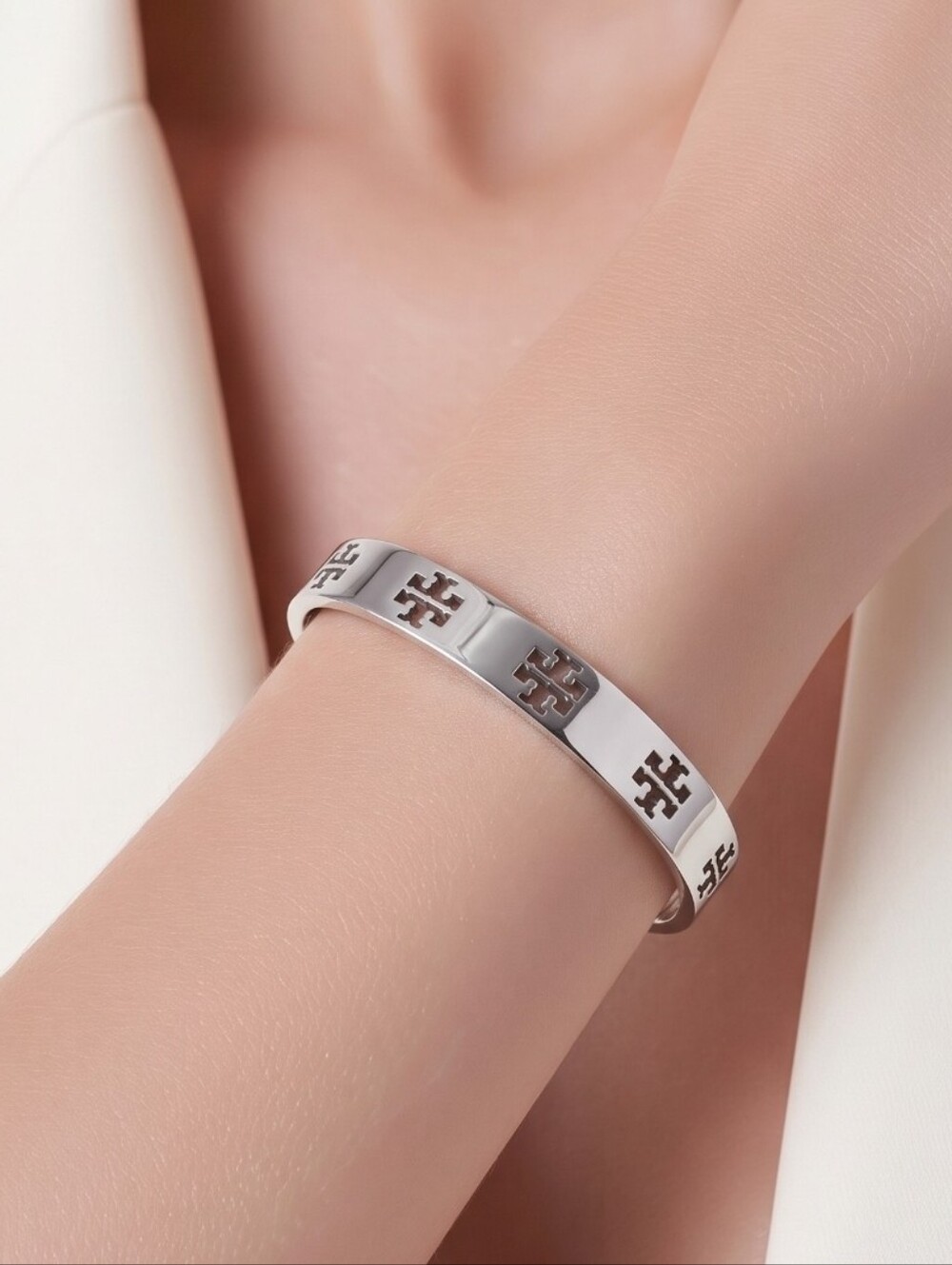 Tory Burch Silver Pierced T Cuff Bracelet Designer Adjustable